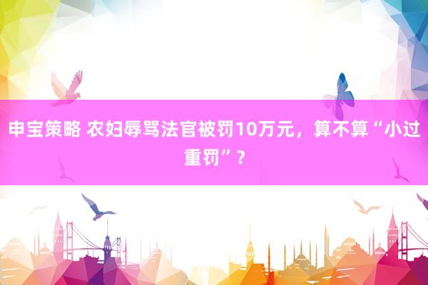 申宝策略 农妇辱骂法官被罚10万元，算不算“小过重罚”？